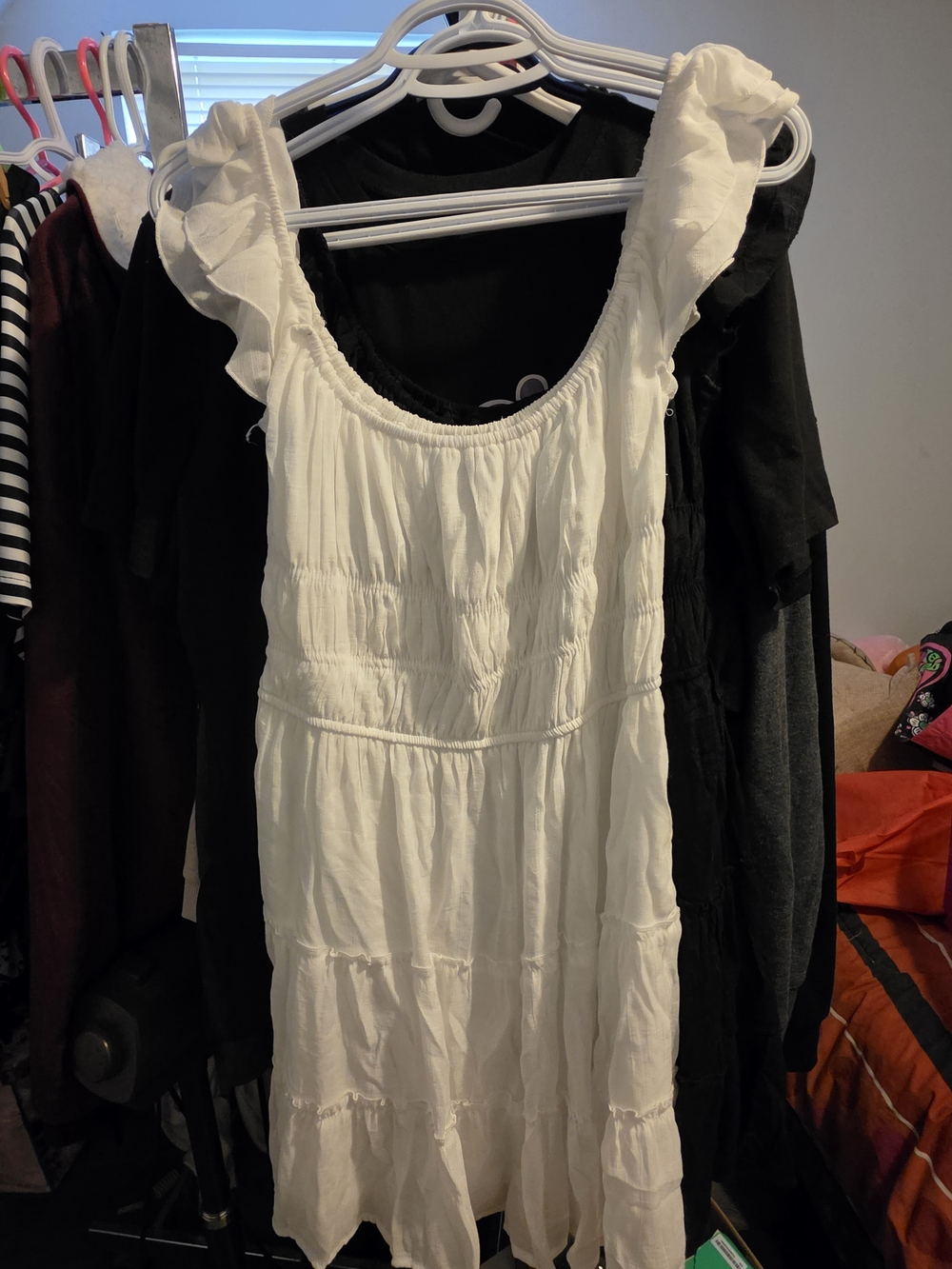 Women's White Ruffled Tiered Midi Dress